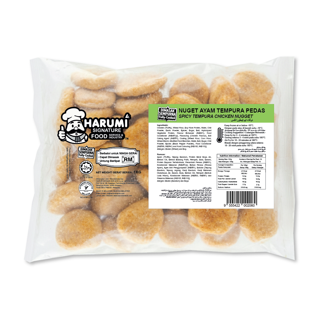 Spicy Tempura Chicken Nugget/Nuget Ayam Tempura Pedas (1kg) Harumi Signature Fully Cooked